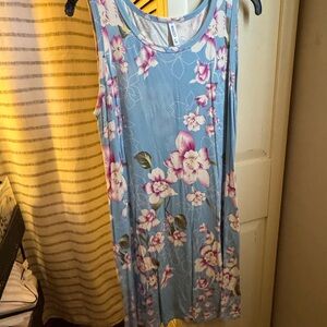 Floral Sleeveless Dress - Blue and Pink